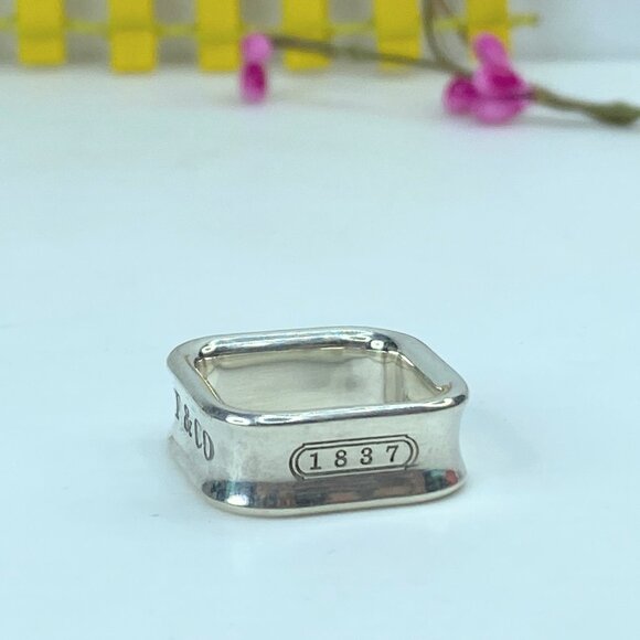 Tiffany & Co. Sterling Silver 1837 Square 8.0mm Ring size 7 10.1g JR738 - Picture 3 of 8